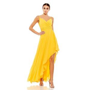 NWT Mac Duggal Asymmetrical Hem Chiffon Maxi Dress Marigold 2 #A0547